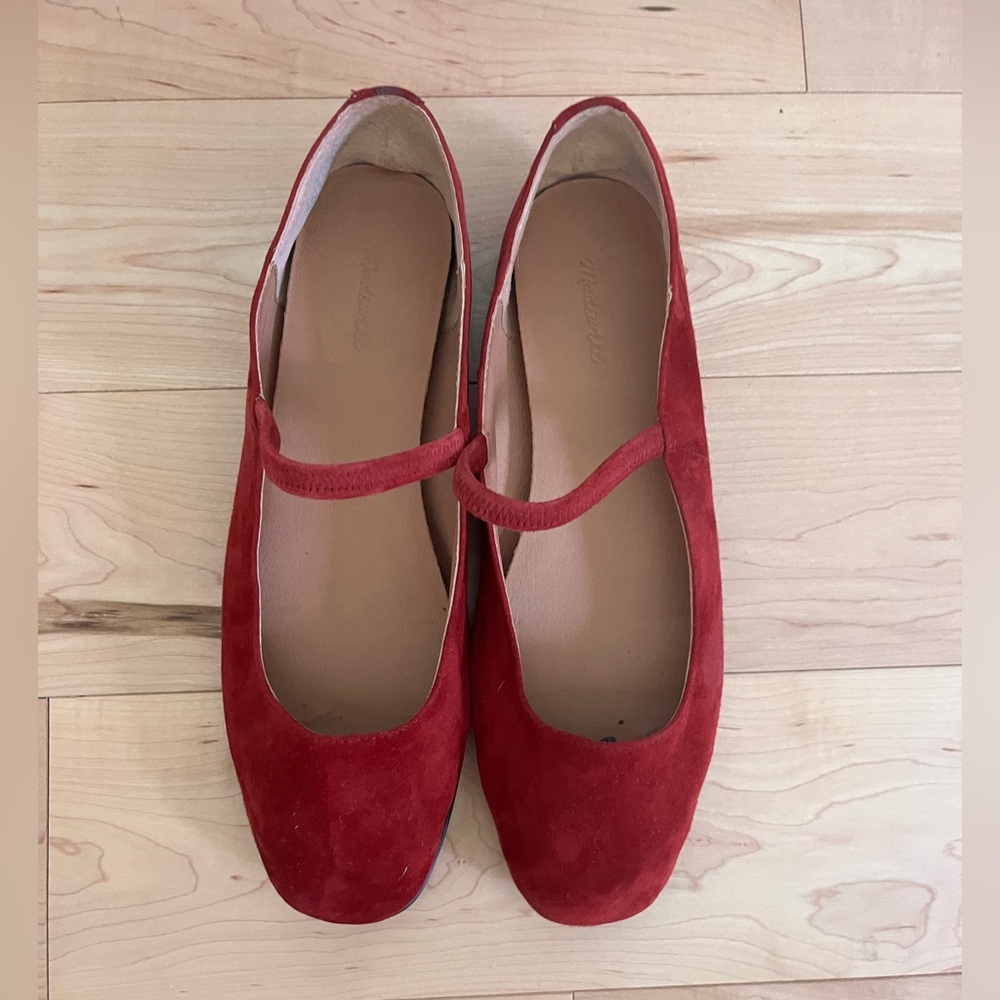 Red Suede Greta Mary Jane Flats - Women's Stylish Comfort